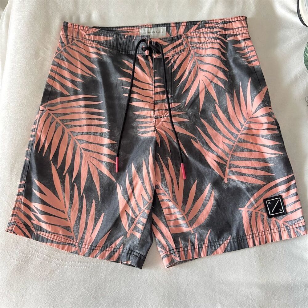 American Eagle Men's Palm Leaf Board Shorts Swim Trunks Size M‎ Multicolor